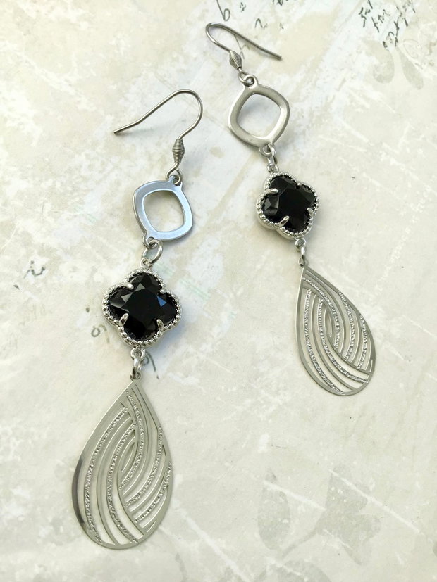 Set vintage onix negru & inox silver