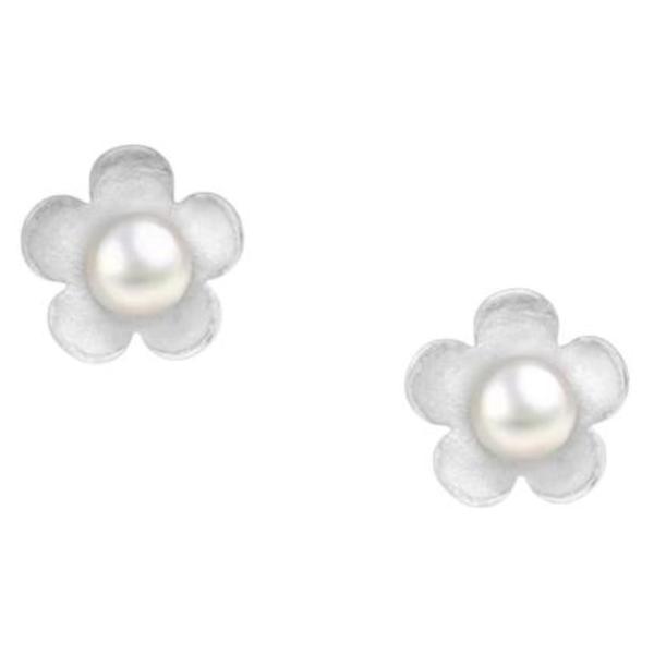 Cercei din argint 925 Sterling, model Floare cu perlă decorativă - 0.6 g