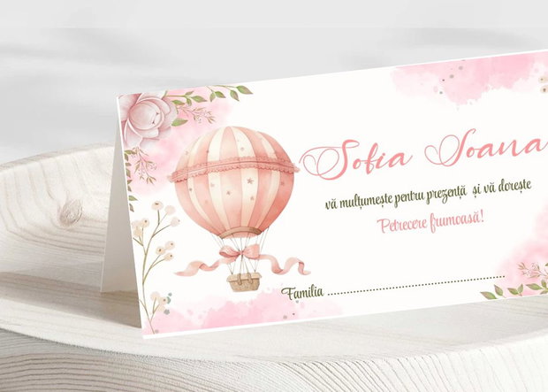 Plicuri bani botez fetițe Balon cu aer cald