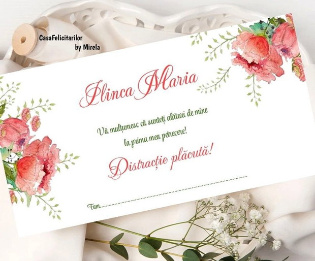 Plicuri bani botez fetițe cu motiv floral