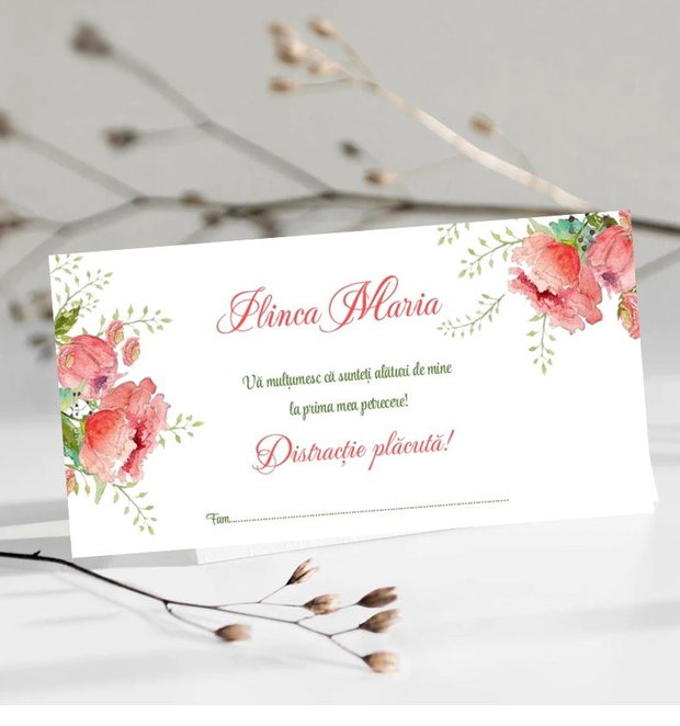 Plicuri bani botez fetițe cu motiv floral