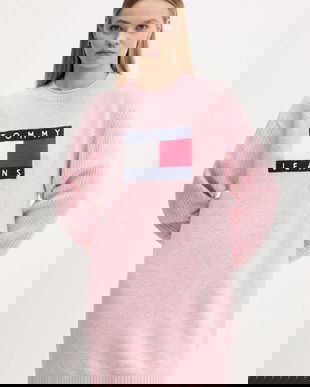 Tommy Jeans rochie din amestec de lână culoarea roz, mini, oversize, DW0DW21462