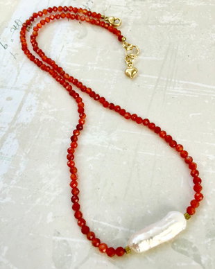 Colier CHOKER carneol & perla alba Biwa