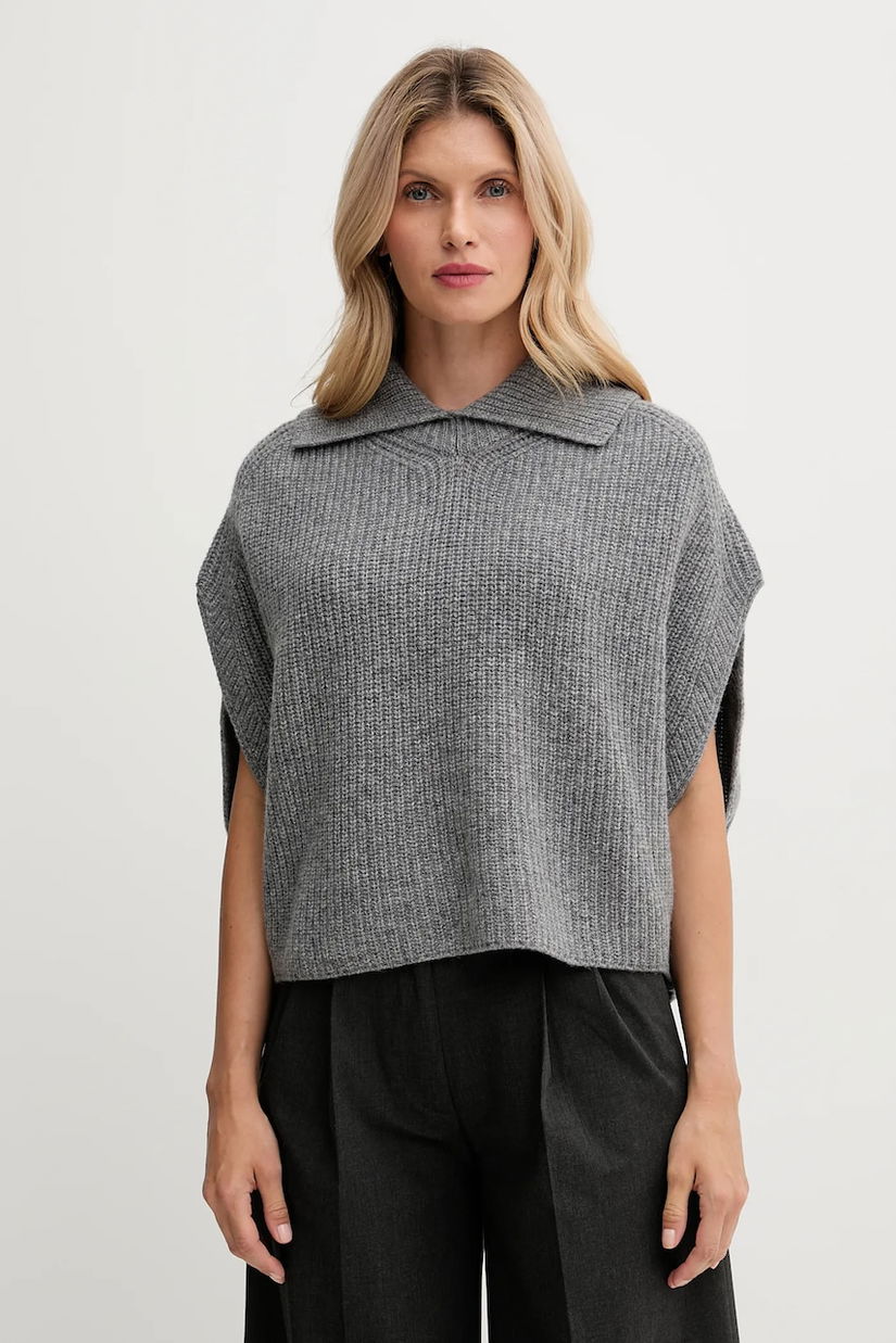 United Colors of Benetton poncho de lână culoarea gri, 1344DU01K