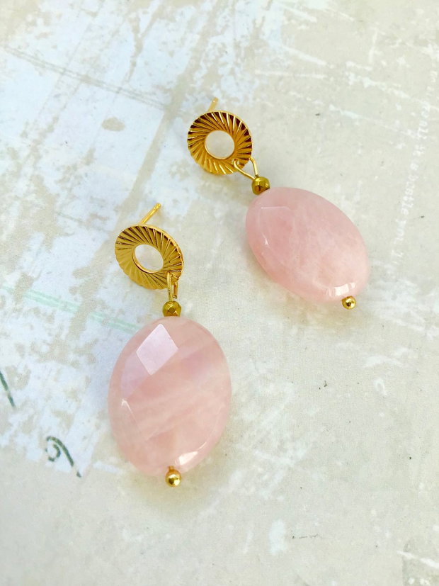 Cercei cuart roz & inox gold rosé