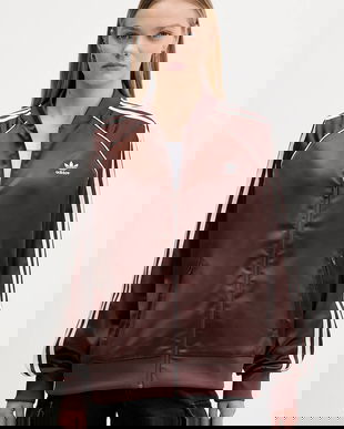 adidas Originals bluză Sst Satin Tt culoarea maro, cu imprimeu, KH1568