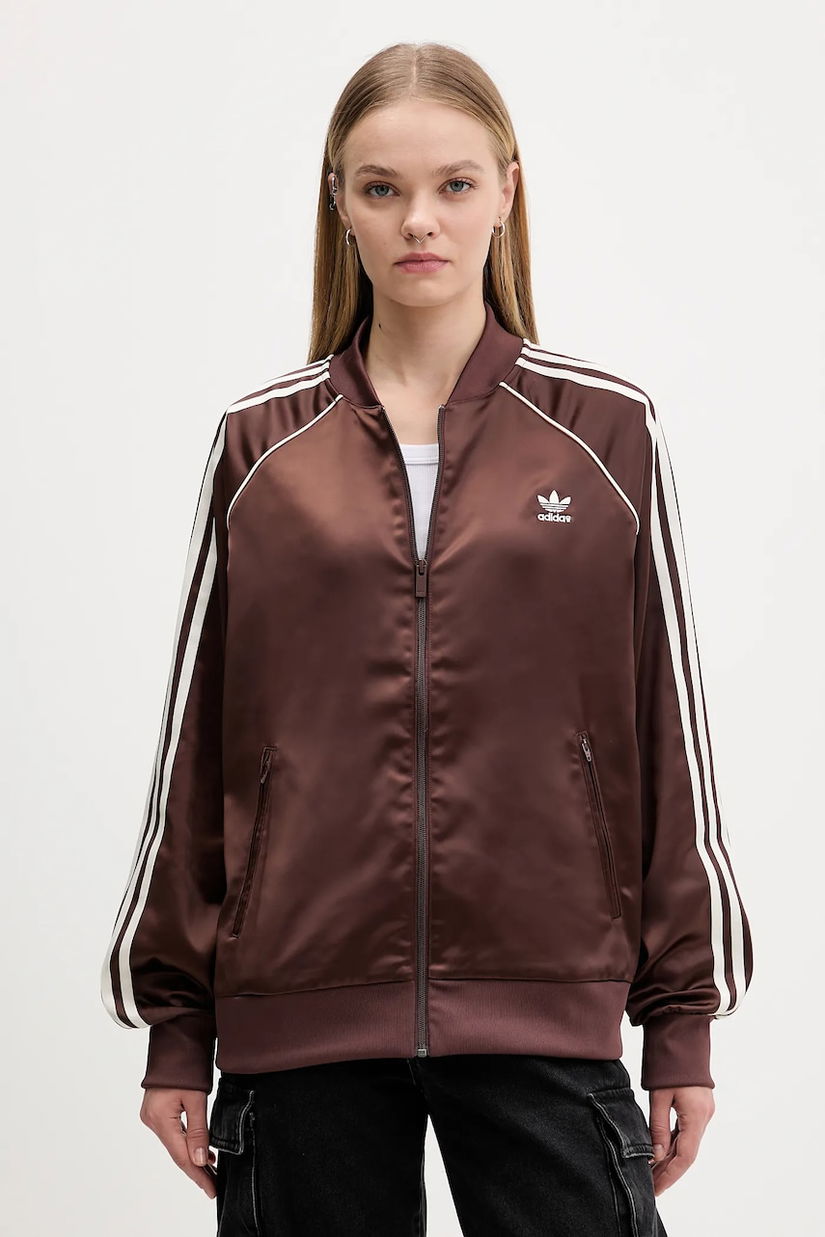 adidas Originals bluză Sst Satin Tt culoarea maro, cu imprimeu, KH1568
