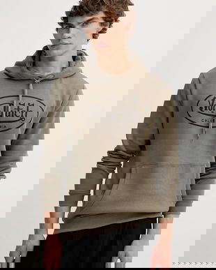 Von Dutch bluză culoarea verde, cu glugă, cu imprimeu, VD.1.SWZ.Brând