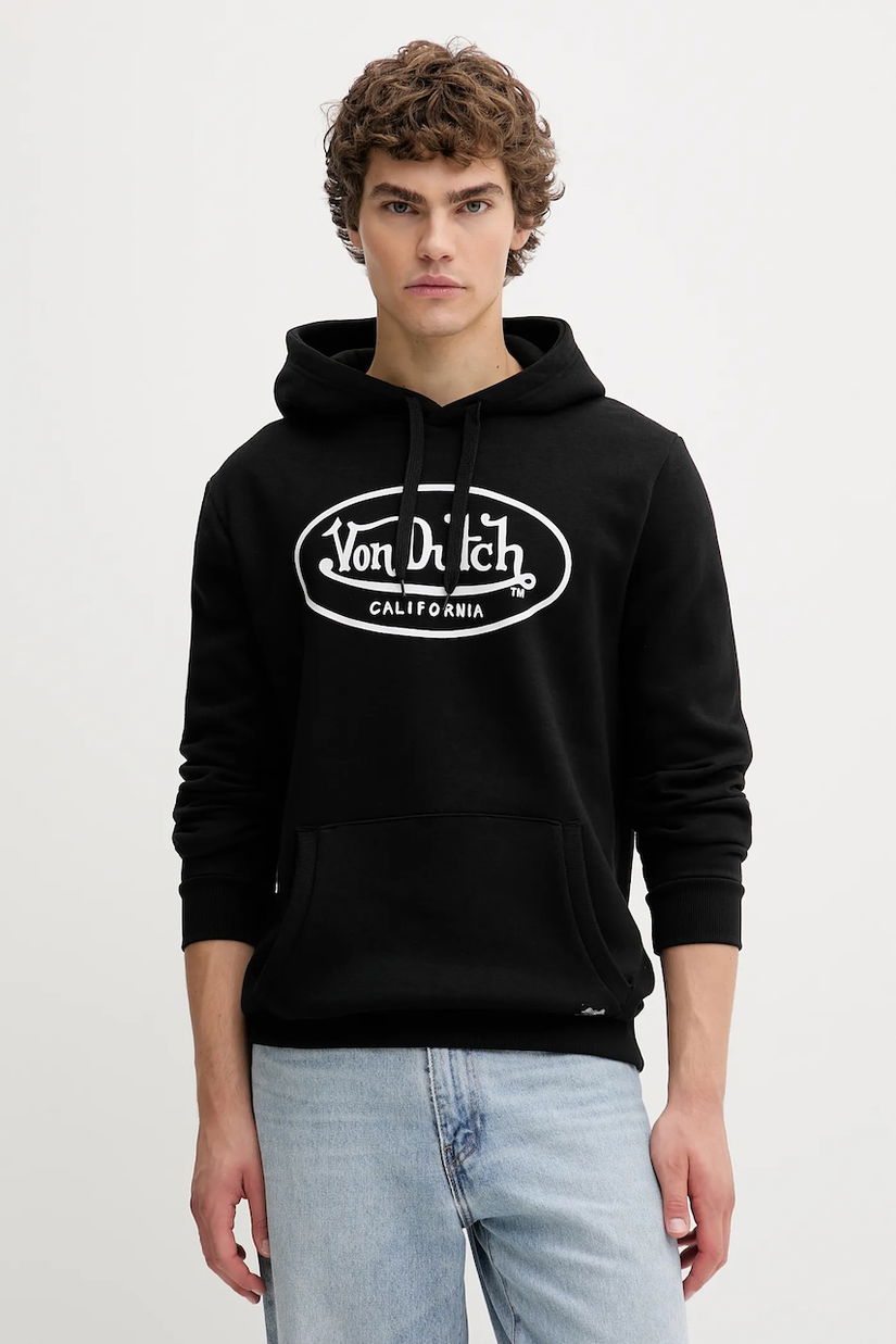 Von Dutch bluză culoarea negru, cu glugă, cu imprimeu, VD.1.SWZ.Brând