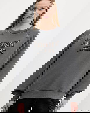 Tommy Jeans hanorac de bumbac culoarea gri, cu imprimeu, DW0DW21959