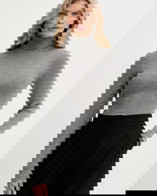 Joop! pulover de lână culoarea gri, cu guler, 30049422