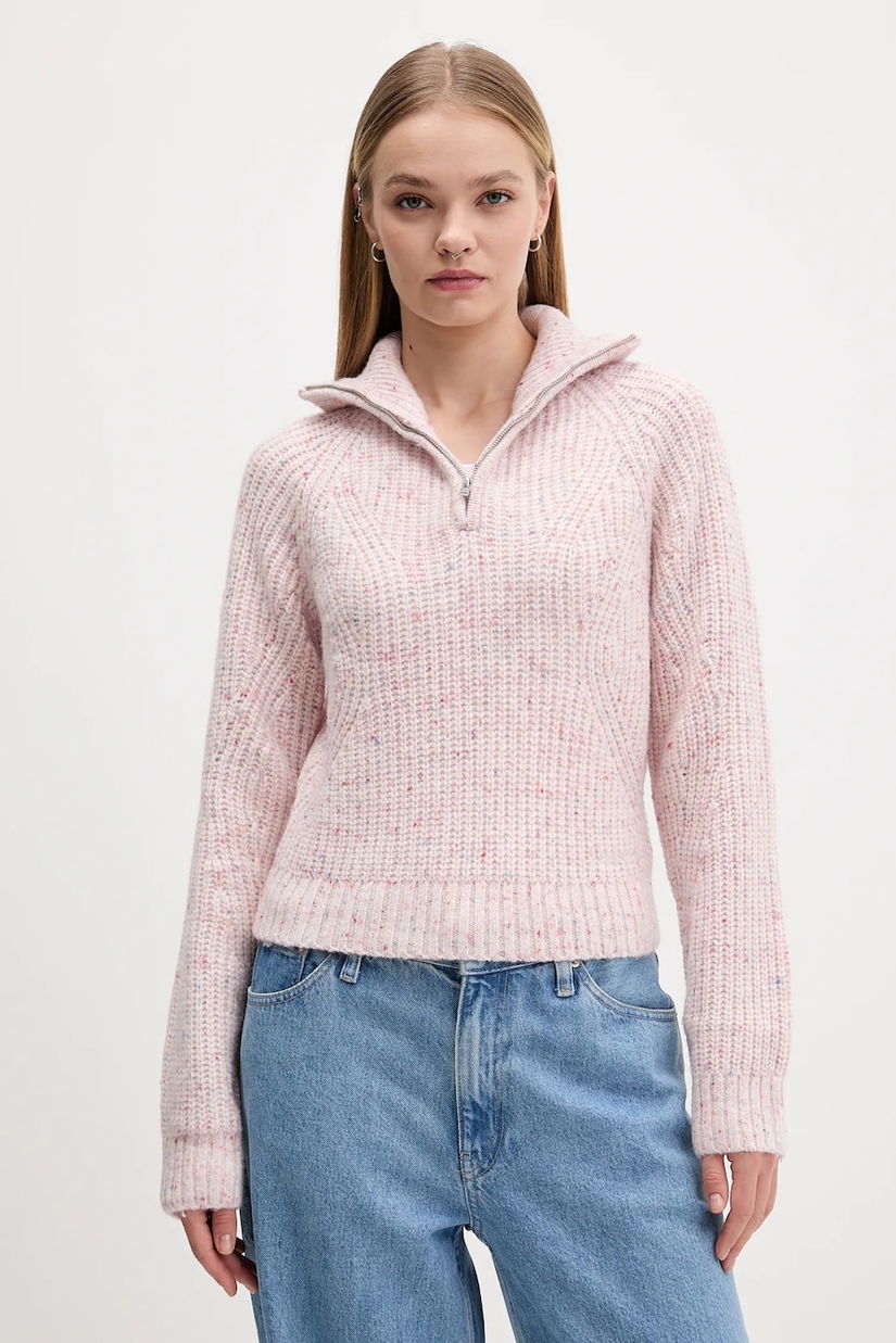 Tommy Jeans pulover din amestec de lână culoarea roz, călduros, cu guler, DW0DW21686
