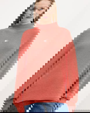 Tommy Jeans pulover de bumbac culoarea portocaliu, cu turtleneck, DW0DW21676