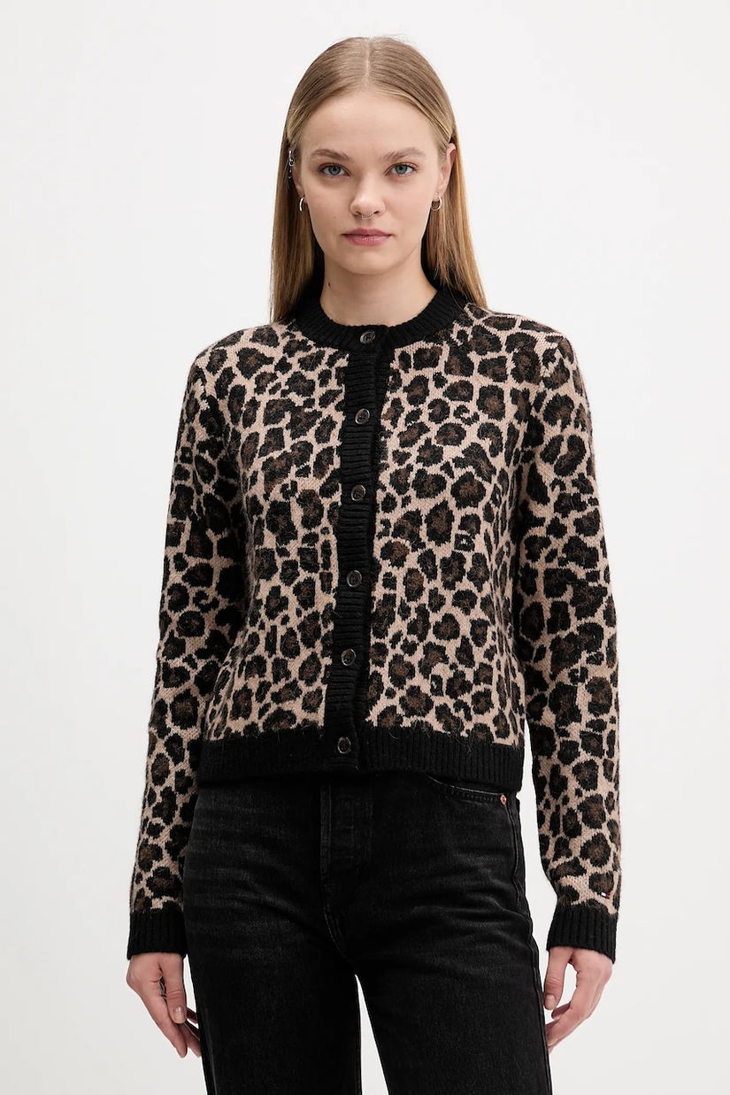 Tommy Jeans cardigan din amestec de lână culoarea maro, călduros, DW0DW21968