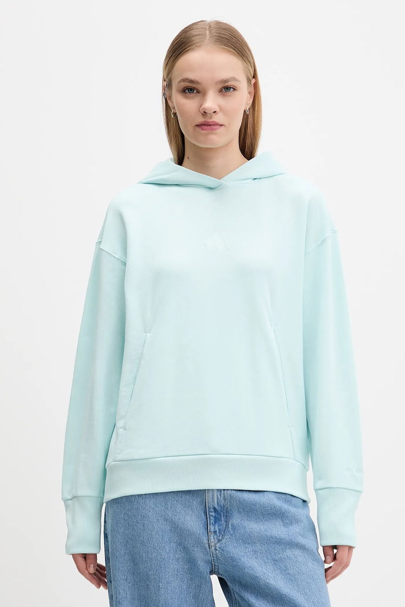 adidas hanorac de bumbac All Szn French Terry culoarea turcoaz, cu glugă, uni, JV7347