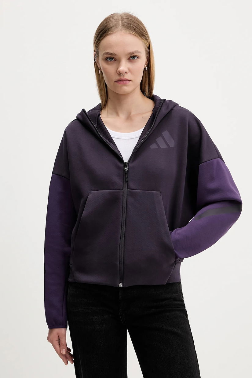 adidas bluză adidas x Z.N.E culoarea violet, cu glugă, cu imprimeu, KC0990