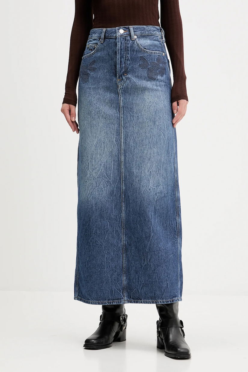 Tommy Jeans fustă jeans culoarea bleumarin, maxi, drept, DW0DW21577