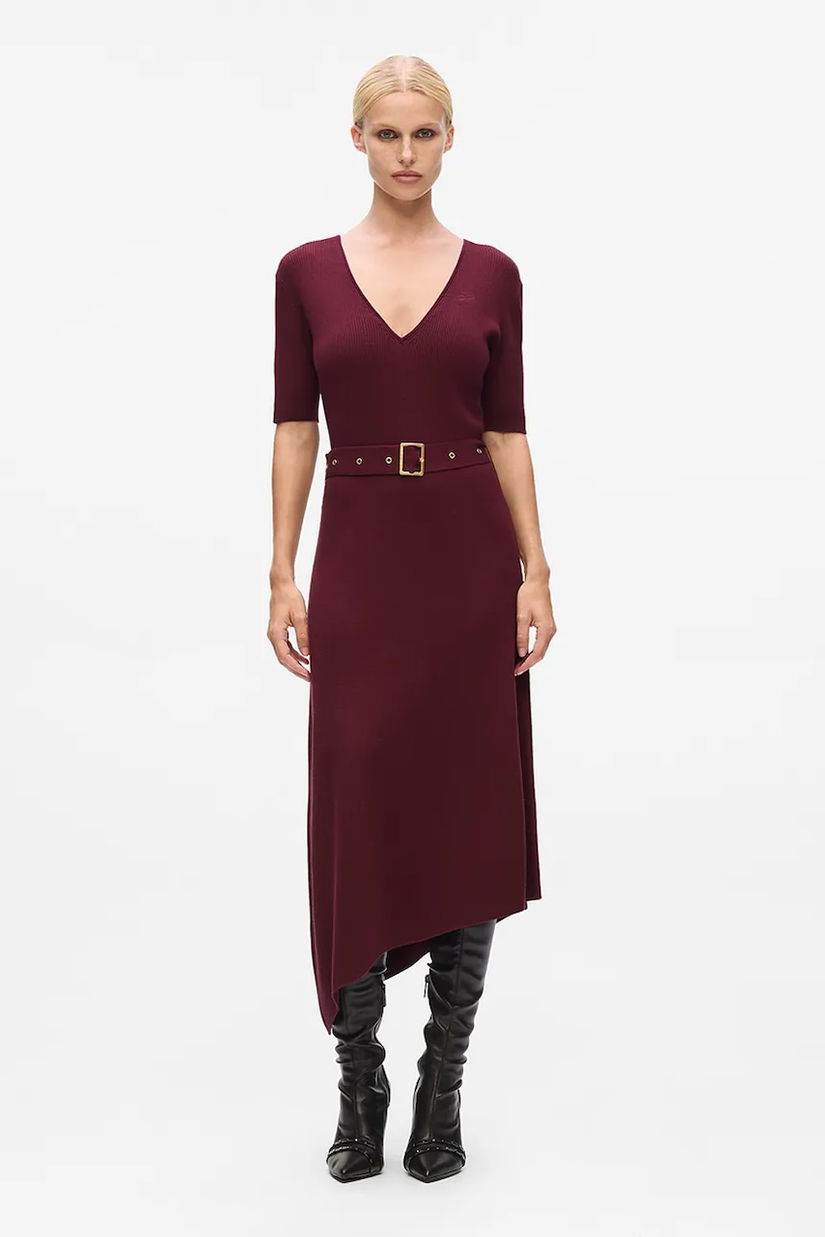 Karl Lagerfeld rochie culoarea bordo, midi, mulata, A4W13026