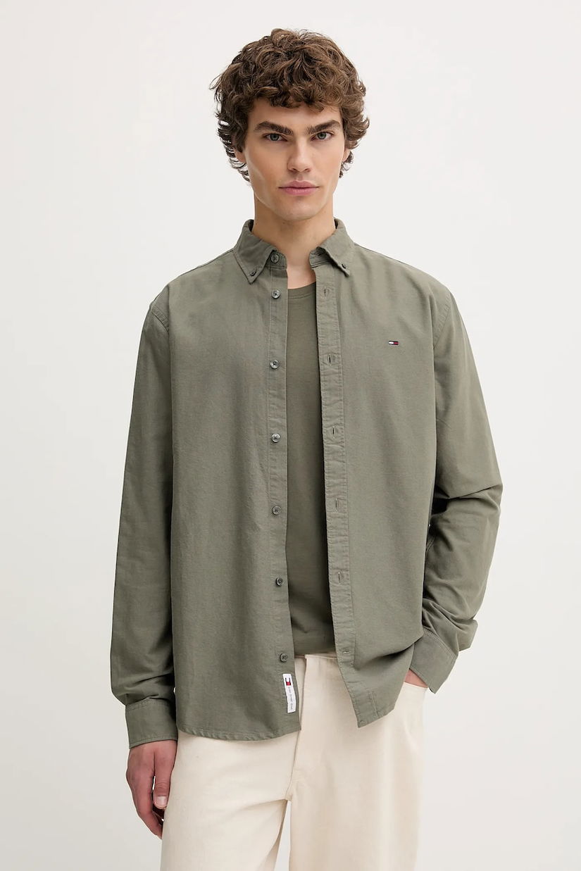 Tommy Jeans cămașă din bumbac culoarea gri, cu guler button-down, regular, DM0DM21298