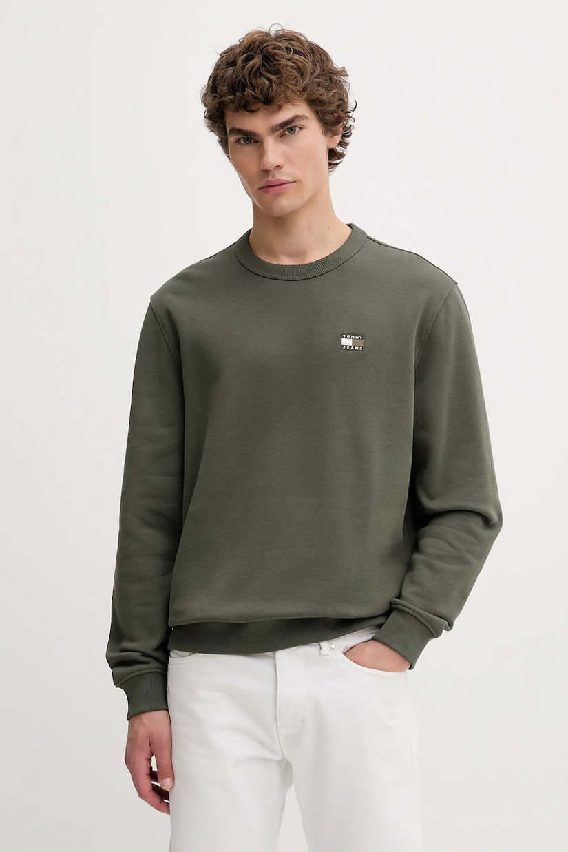 Tommy Jeans hanorac de bumbac bărbați, culoarea verde, cu imprimeu, DM0DM20660