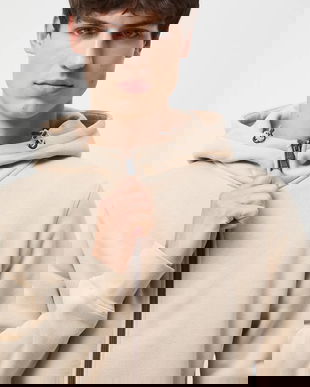 Medicine bluza culoarea bej, cu glugă, neted