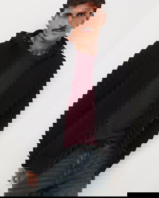 Medicine bluza culoarea negru, cu glugă, neted