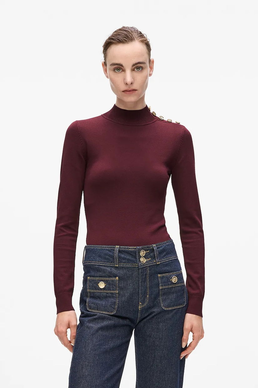 Karl Lagerfeld pulover culoarea bordo, light, cu turtleneck, A4W18038