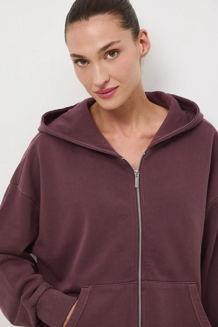 Medicine hanorac de bumbac culoarea violet, cu glugă, neted