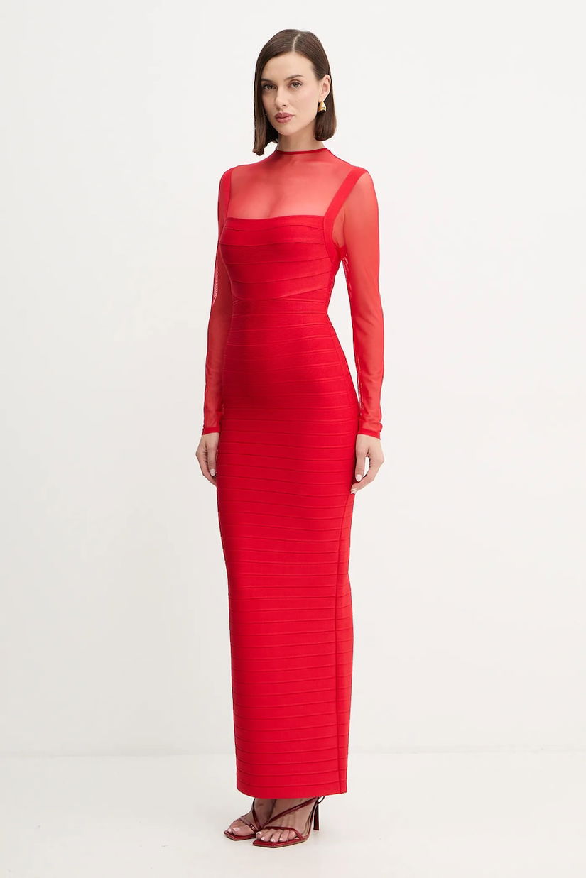 Herve Leger rochie Ella culoarea roșu, midi, mulată, HLT8525928