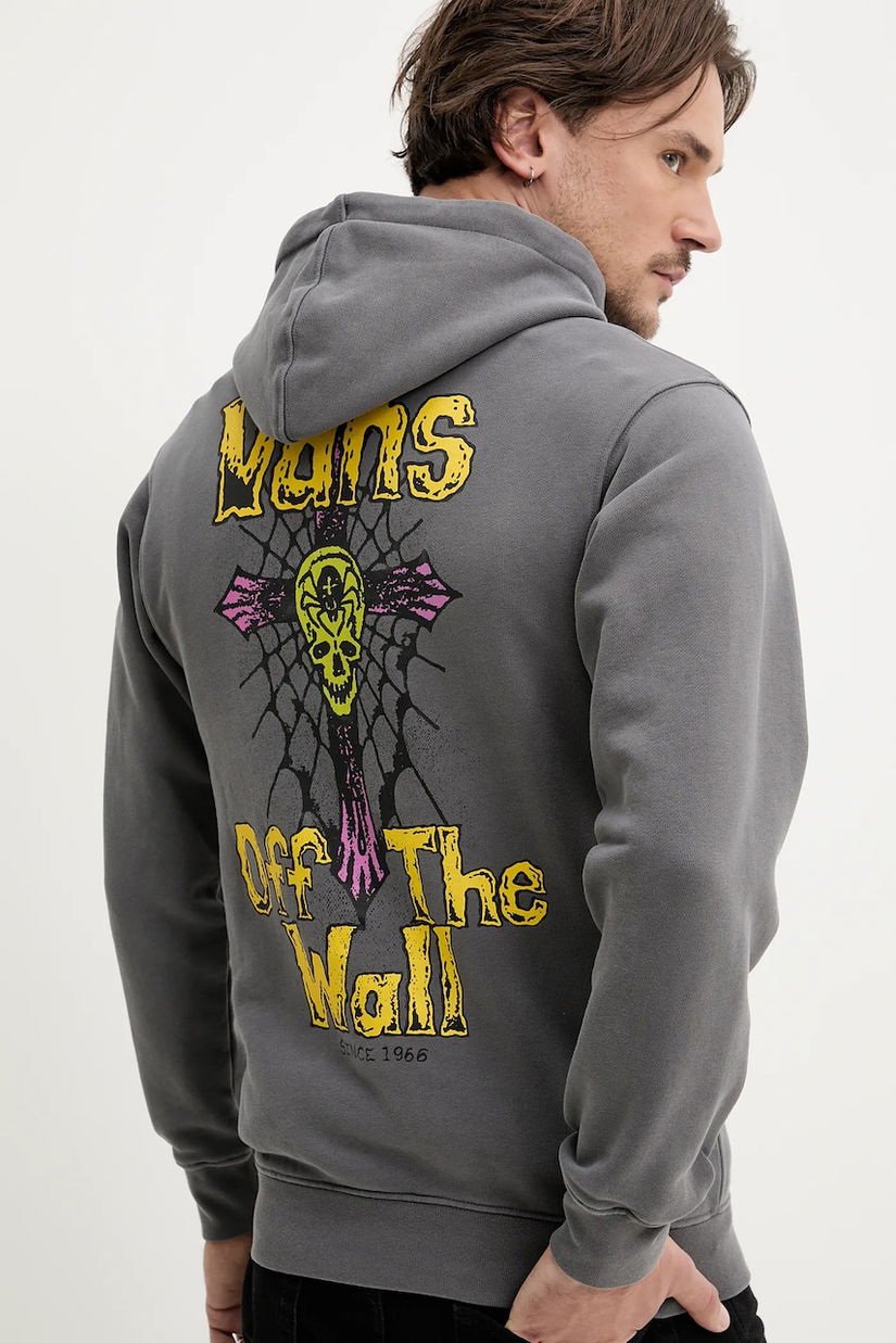 Vans hanorac de bumbac barbati, culoarea gri, cu glugă, cu imprimeu, VN000NWP1O71