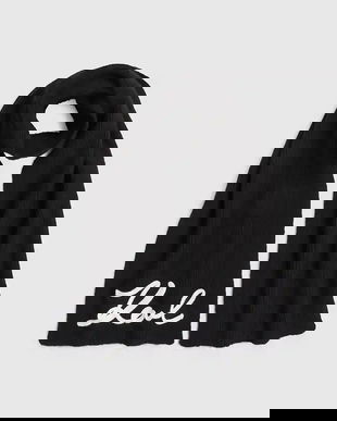 Karl Lagerfeld eșarfă din amestec de lână culoarea negru, cu imprimeu, A4W33028