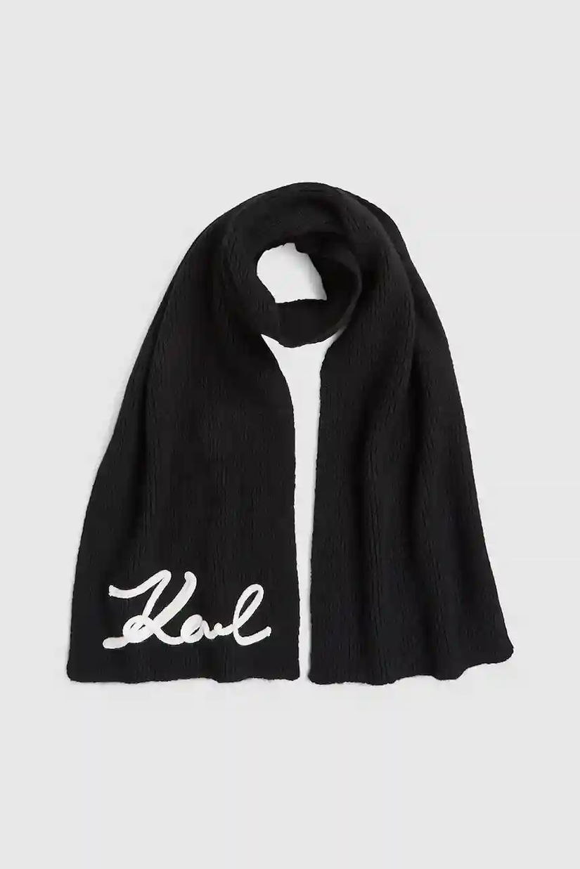Karl Lagerfeld eșarfă din amestec de lână culoarea negru, cu imprimeu, A4W33028