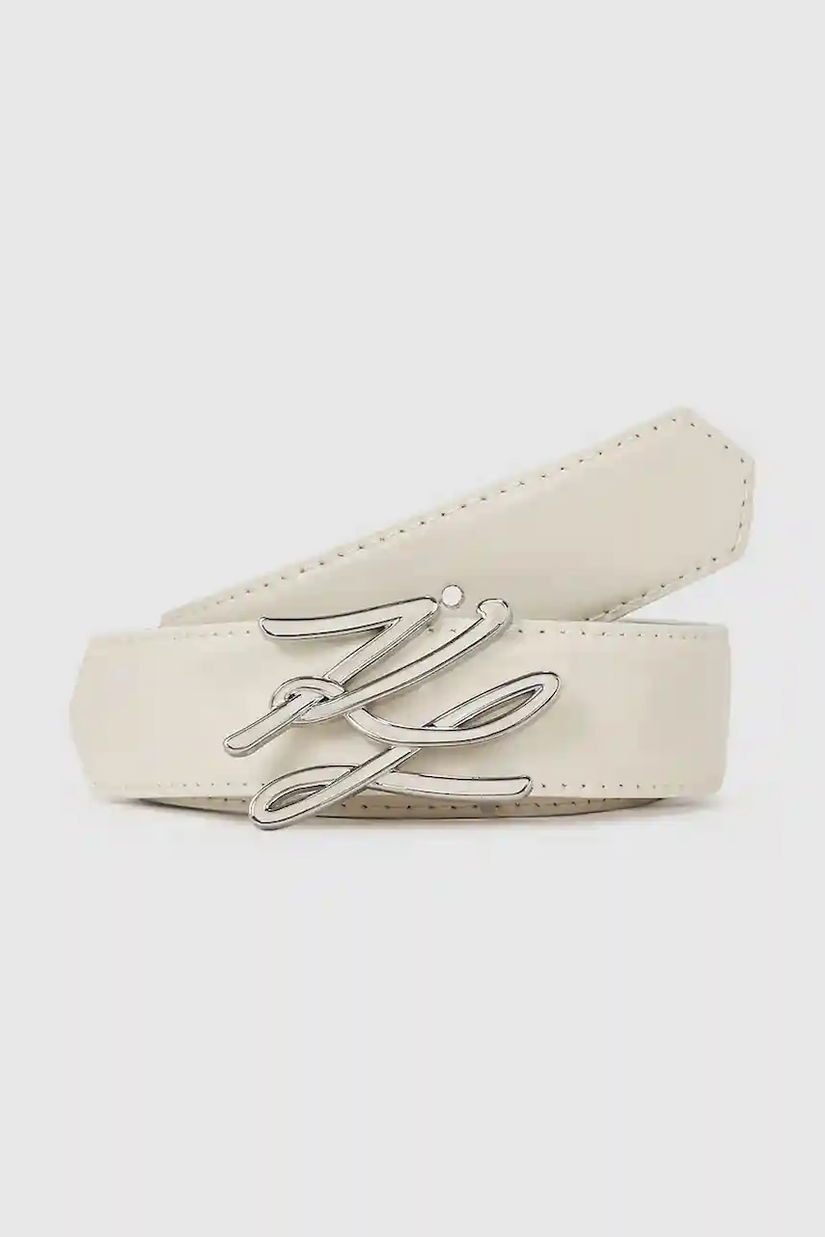Karl Lagerfeld curea de piele cu două fețe culoarea bej, A4W33022