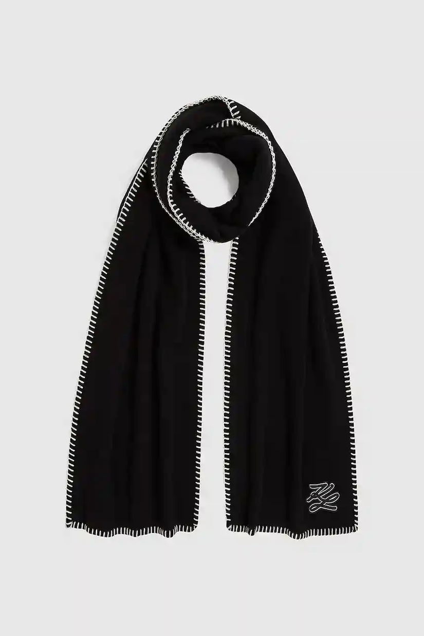 Karl Lagerfeld eșarfă de lână culoarea negru, uni, A4W33114