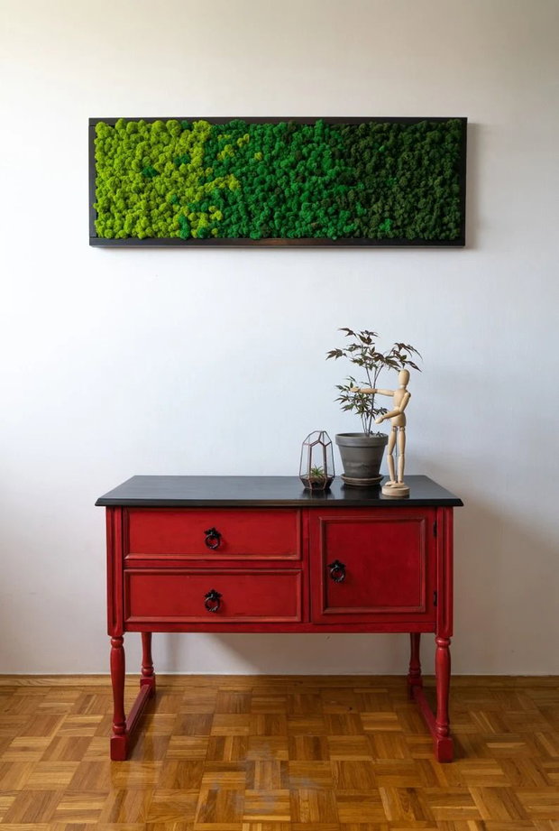 Tablou cu licheni stabilizați 100x30 cm decor verde pentru interior