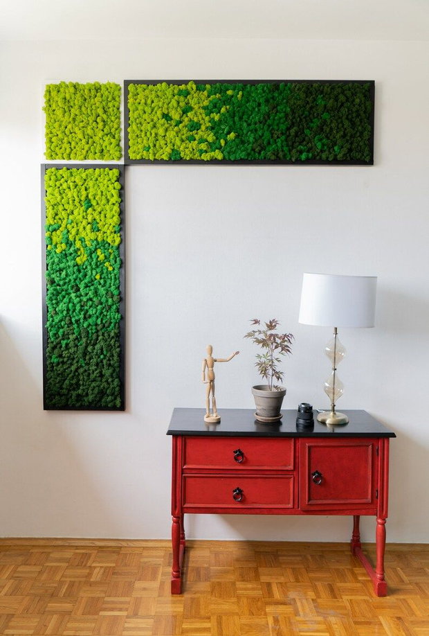 Tablou cu licheni stabilizați 100x30 cm decor verde pentru interior