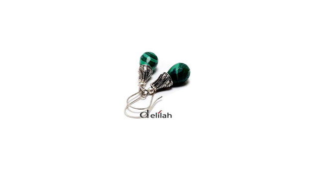 Cercei cu lacrimi malahit fatetat