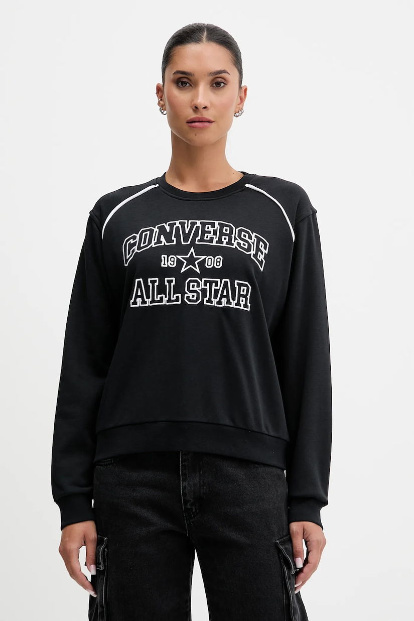 Converse bluză culoarea negru, cu imprimeu, CVW5K257
