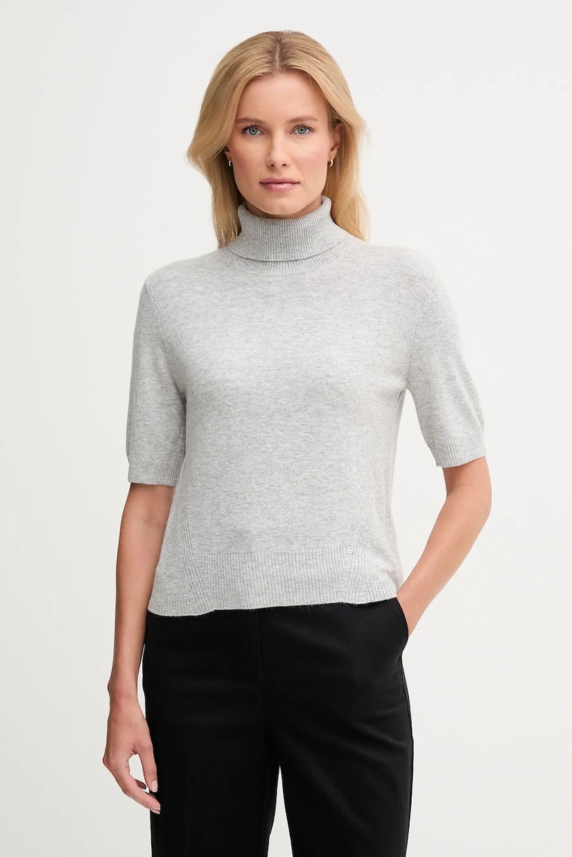 United Colors of Benetton pulover de lână pentru copii culoarea gri, light, cu guler, 102HD203X