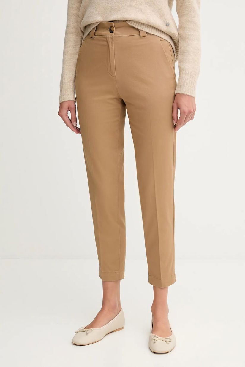 United Colors of Benetton pantaloni culoarea bej, mulată, high waist, 4FRXDF096