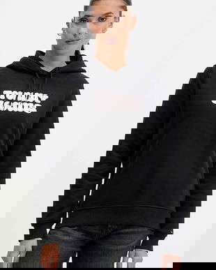 Tommy Jeans hanorac de bumbac culoarea negru, cu glugă, cu imprimeu, DW0DW21962