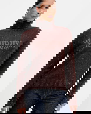 Tommy Jeans pulover din amestec de lână culoarea maro, cu guler, DW0DW21687