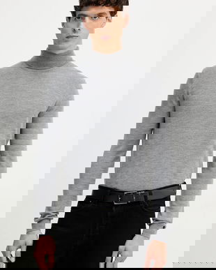 Karl Lagerfeld pulover de lână culoarea gri, light, cu guler, 554399.655058