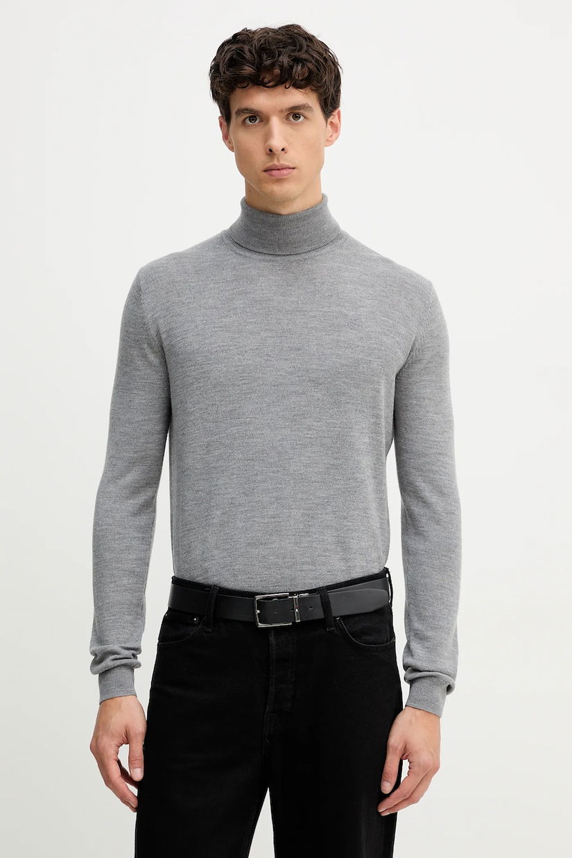 Karl Lagerfeld pulover de lână culoarea gri, light, cu guler, 554399.655058