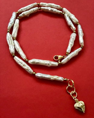 Colier perle baroc Biwa albe