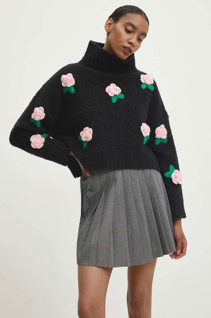 Answear.LAB pulover din amestec de lână culoarea negru, light, cu turtleneck