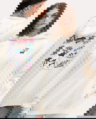 Kaotiko hanorac de bumbac culoarea bej, cu glugă, cu imprimeu, AR079-01-G002