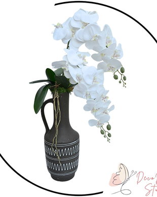 Aranjament orhidee artificala in vaza ceramic neagra KONOS 70cm