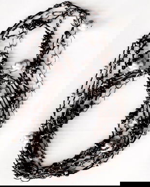 Colier multisir,cu perle negre si gri