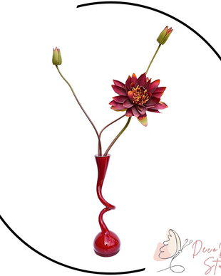 Nufar artificial in vaza de sticla spirala bordo ARKUN 80cm